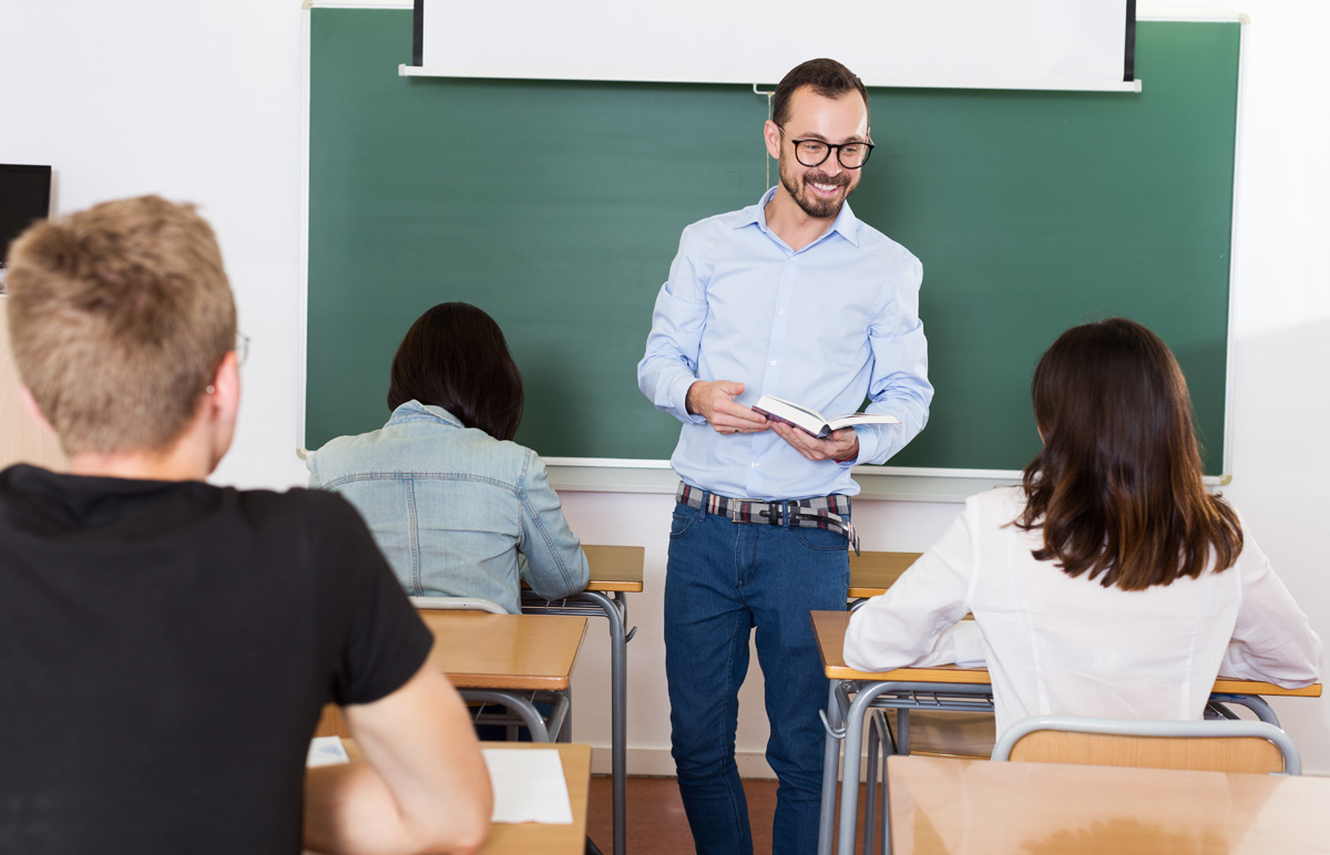 Young teacher. Don t use mobile Phone when the teacher is giving a lecture.